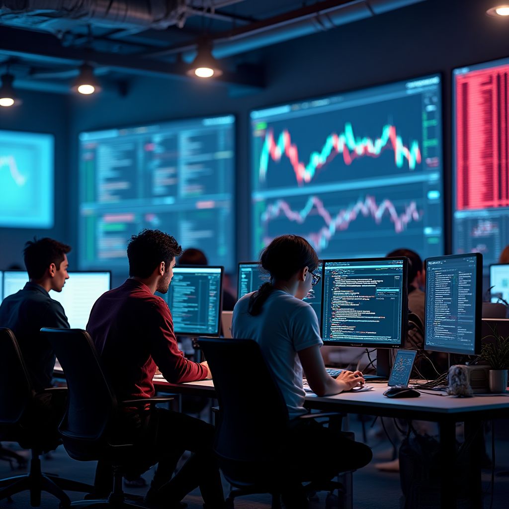 Equipo de desarrollo trabajando en nuevas soluciones